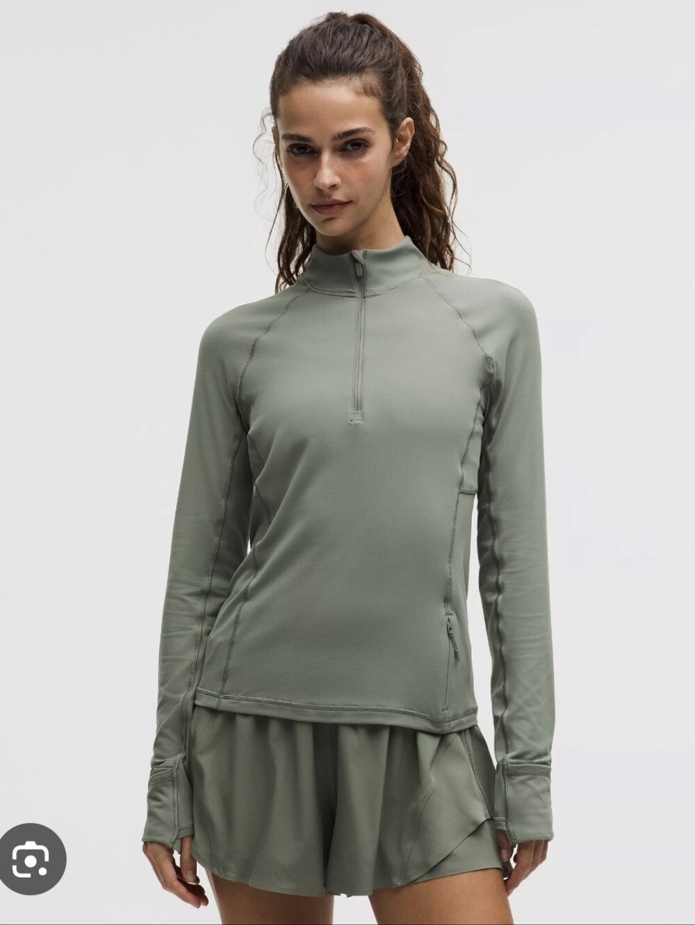 Women's Long-Sleeve Quarter-Zip Active Top in Sage